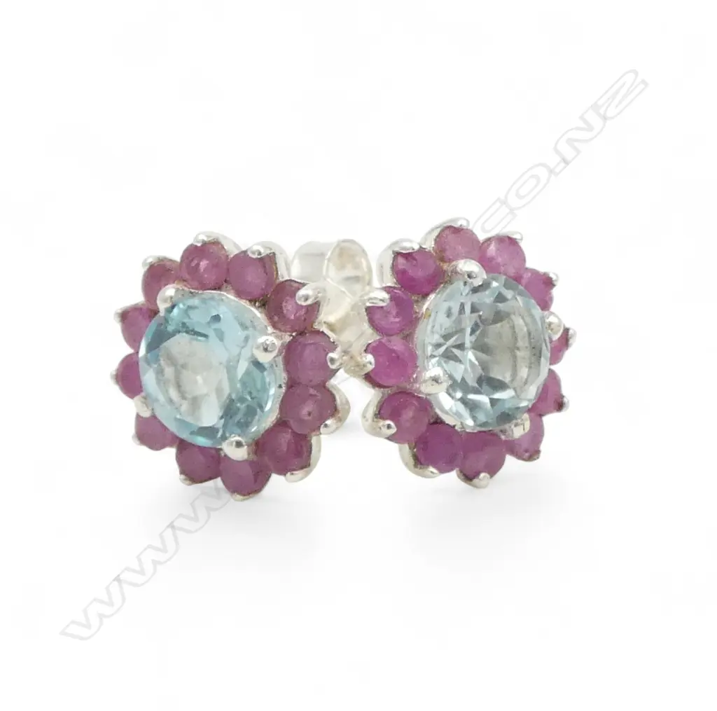 PR SILVER, RUBY & TOPAZ STUDS Image 1++