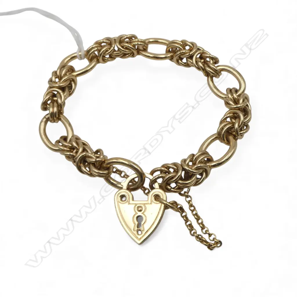 GOLD PLATED GATE BRACELET w HEART LOCK Image 1++