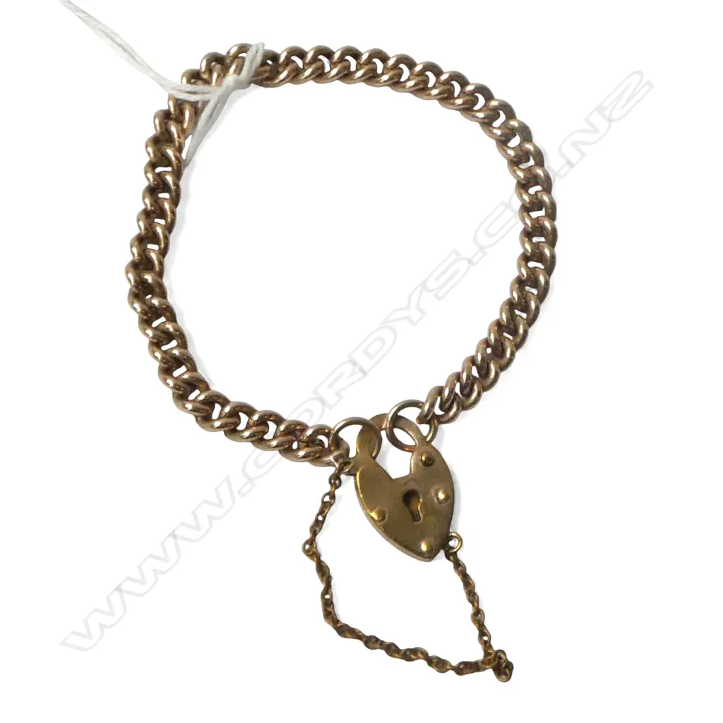 PLATED CURB LINK BRACELET w HEART PADLOCK CLASP Image 1++