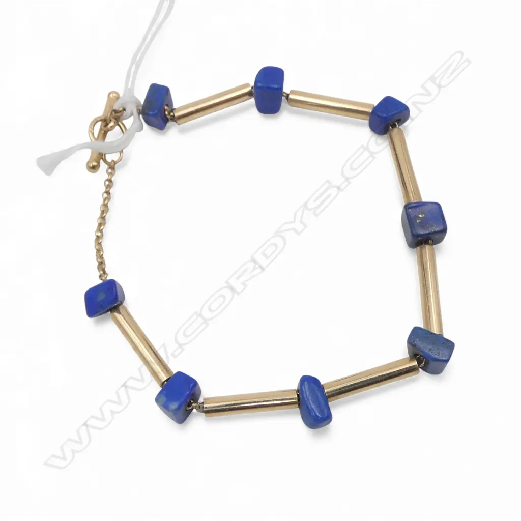 9ct GOLD & LAPIS LAZULI DESIGNER BRACELET L.200mm Image 1++