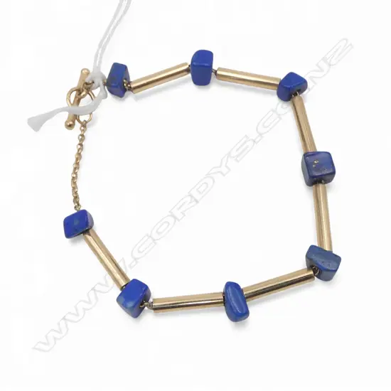 9ct GOLD & LAPIS LAZULI DESIGNER BRACELET L.200mm