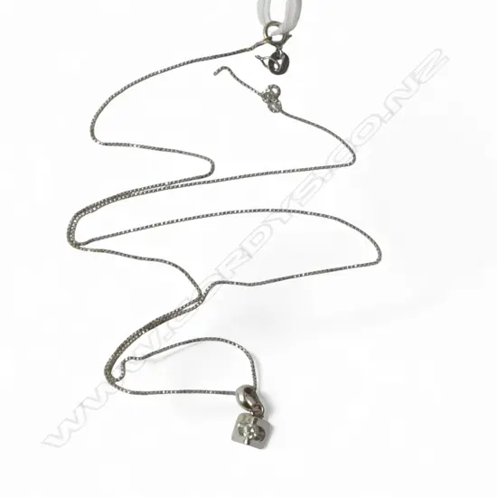 14ct WG NECKLACE (1gm) AF w. 18CT WG DIAMOND PENDANT (0.75gm)
