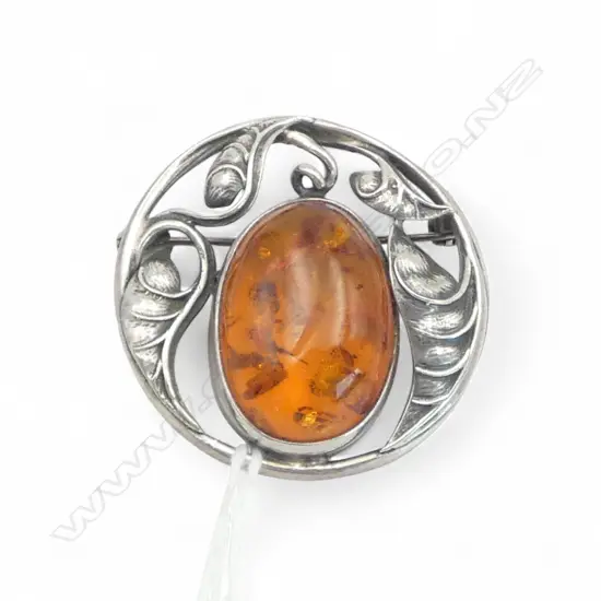 925 AMBER BROOCH 40mm dia 12.6gms