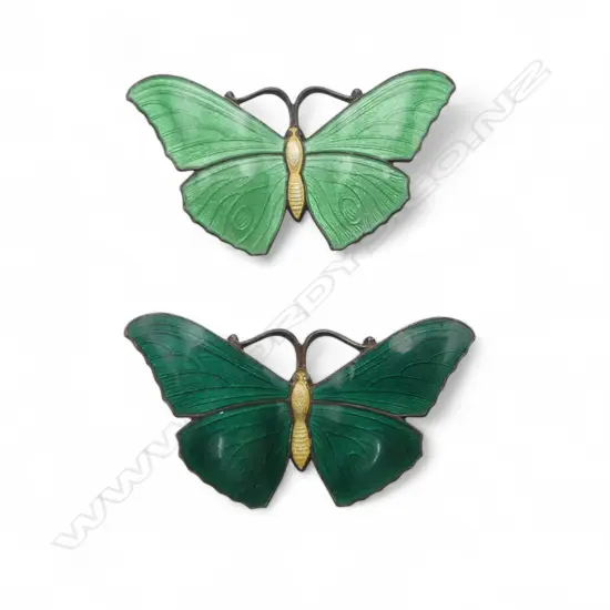 2 STG SILVER & ENAMEL BUTTERFLY BROOCHES