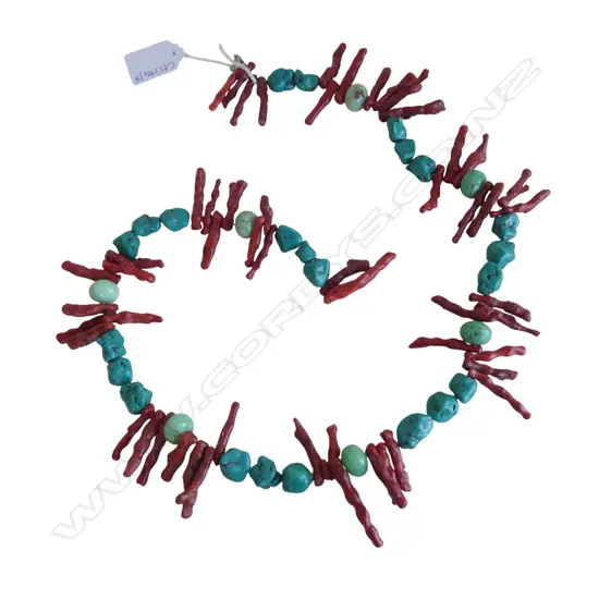 RED CORAL & TURQUOISE NECKLACE L.750mm