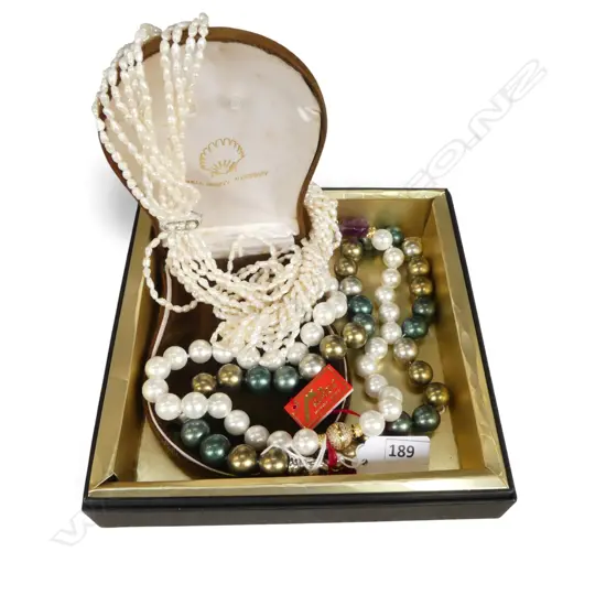 3 PEARL NECKLACES INCL. SEED MULTI STRAND w. SILVER CLASP; 2 DRESS PEARL NECKLACES FROM MALLORCA