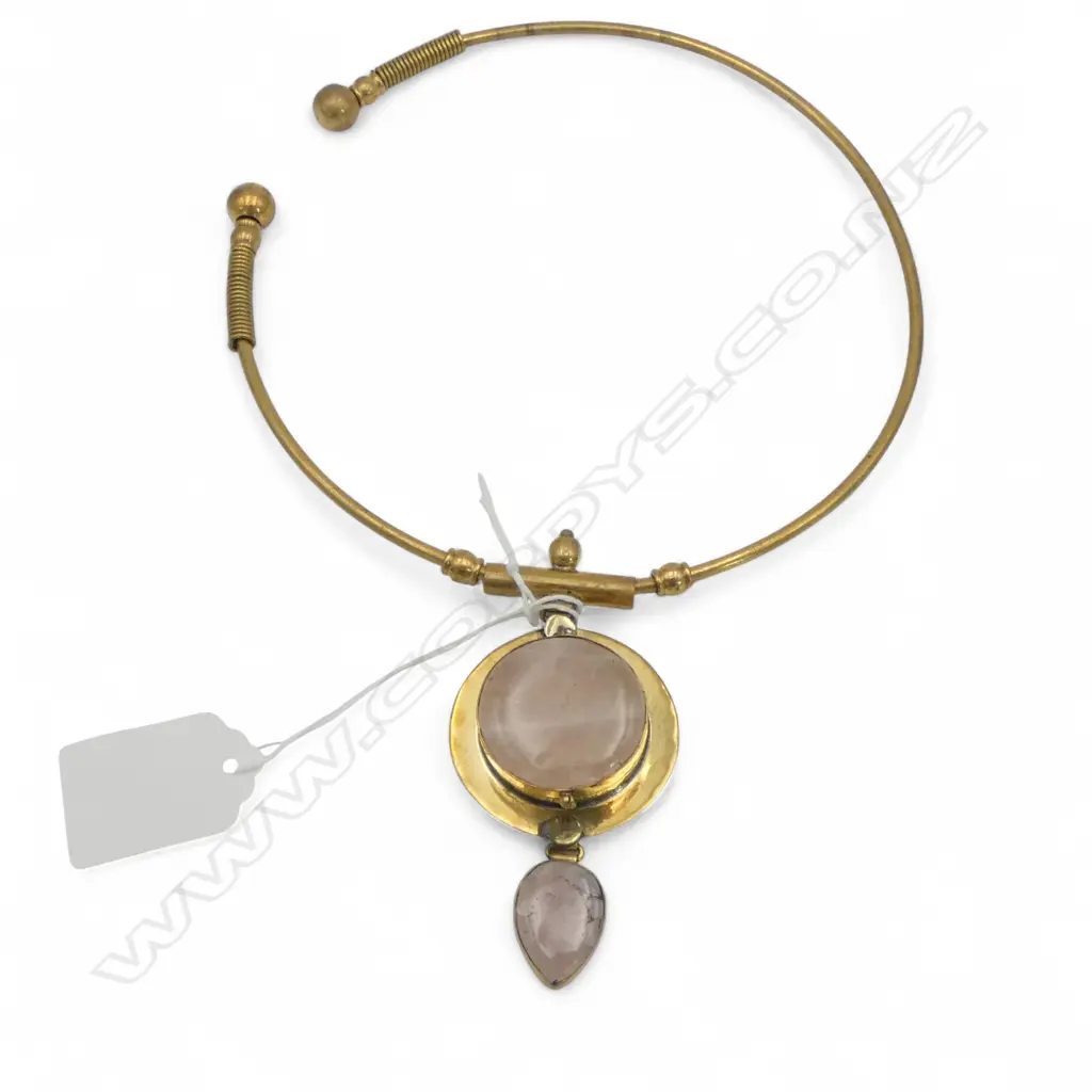 BRASS & ROSE QUARTZ CHOKER NECKLACE Image 1++