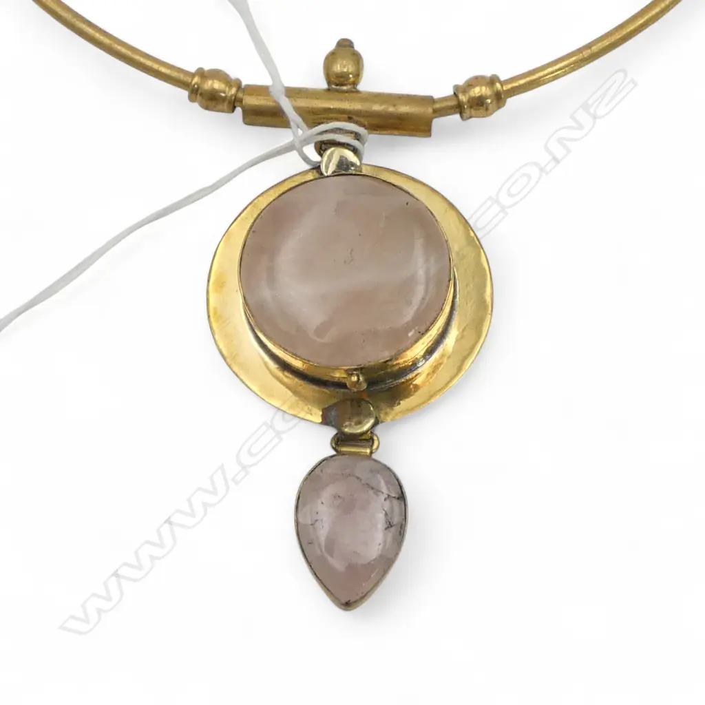 BRASS & ROSE QUARTZ CHOKER NECKLACE Image 1++