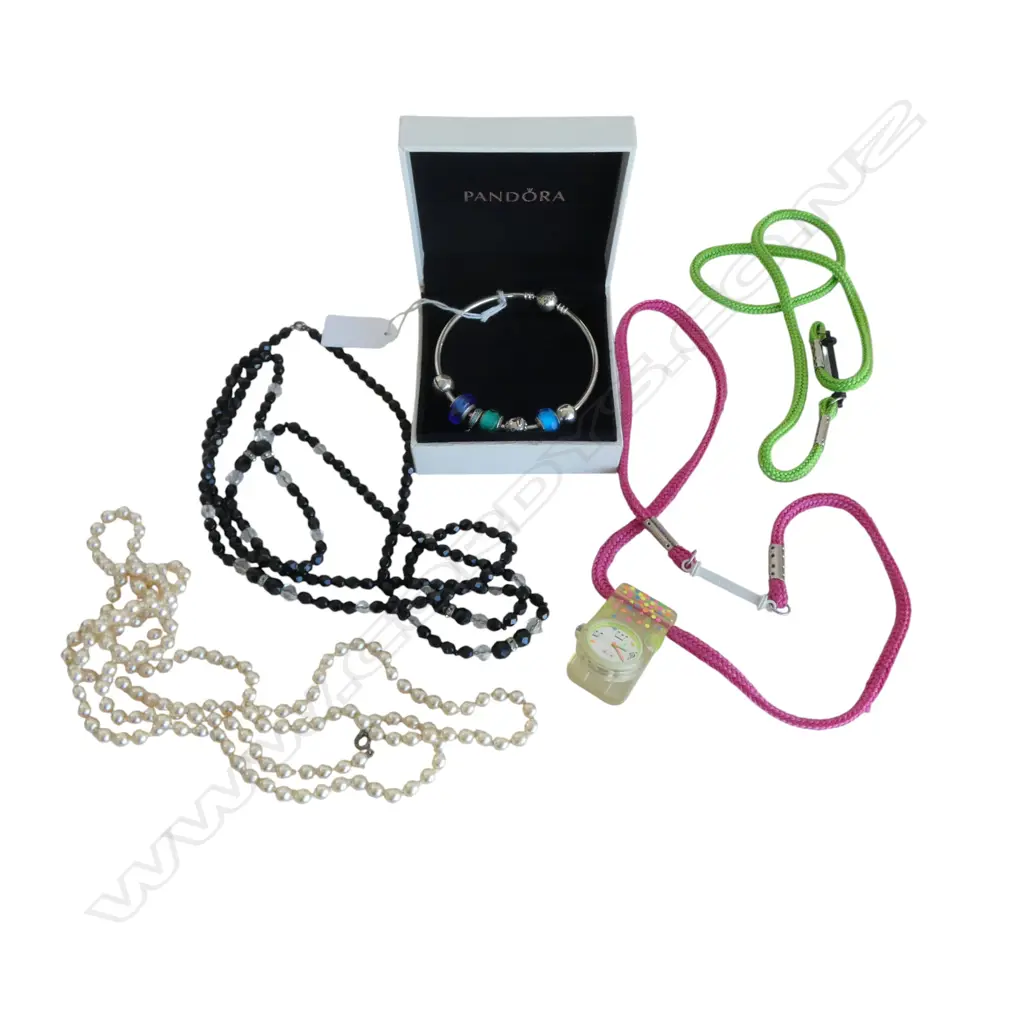 PANDORA BRACELET, BOXED + 2 NECKLACES & SWISS 'LE CLIP' WATCH & 2 LANYARDS Image 1++