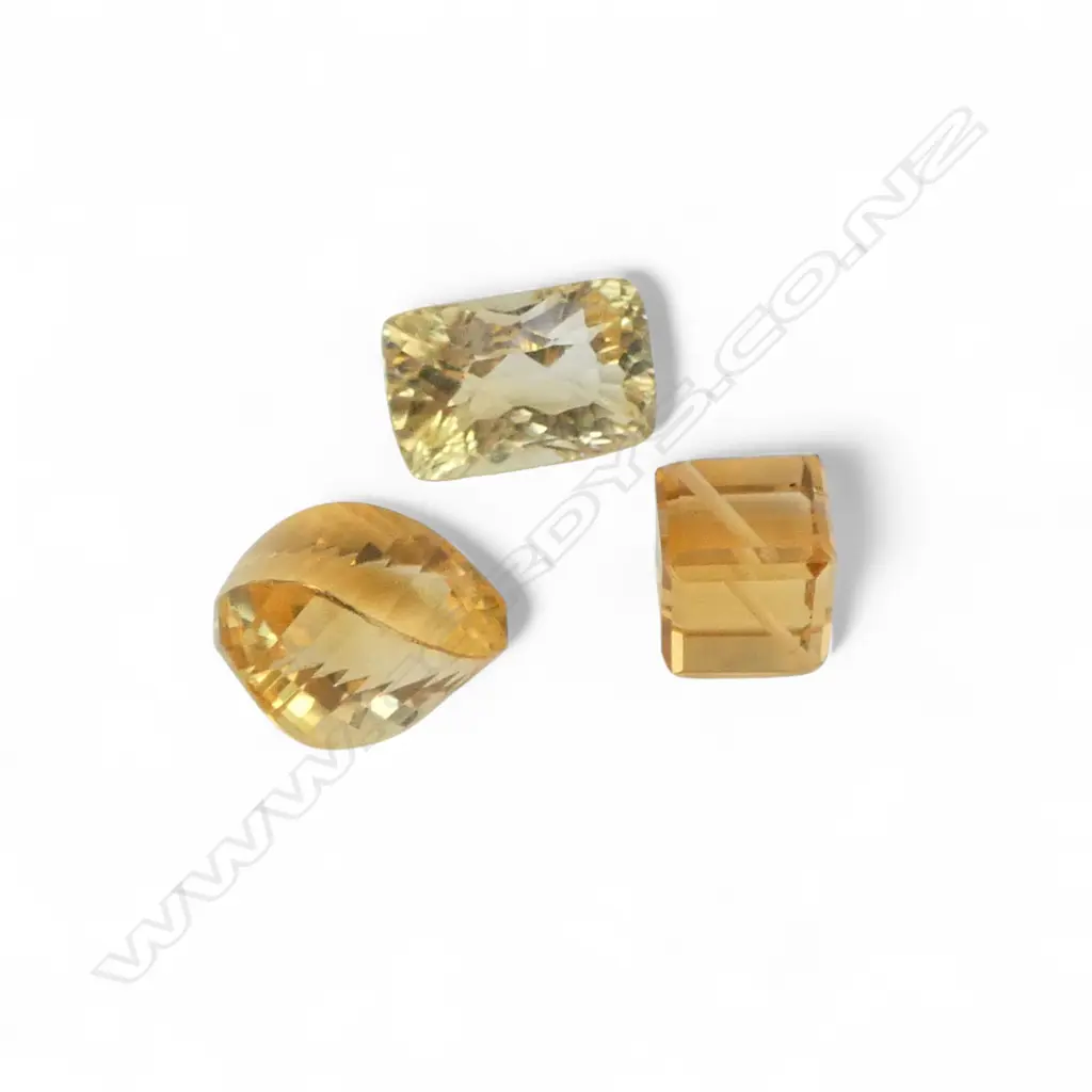 3 LOOSE CITRINES, FANCY CUT, CUSHION CONCAVE & CUBE CUT Image 1++