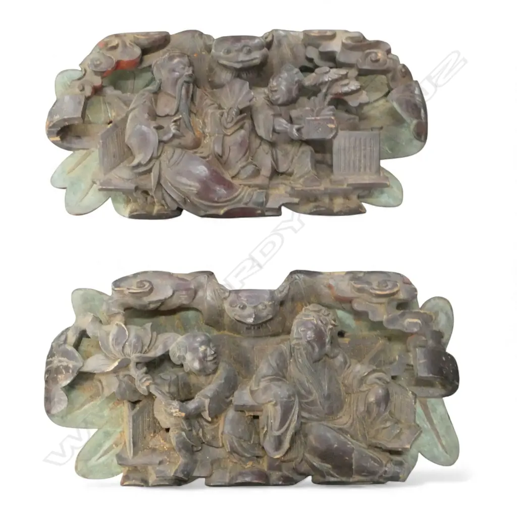 2 OLD CHINESE CARVED ARCHITECTURAL FITTINGS W.660mm Image 1++
