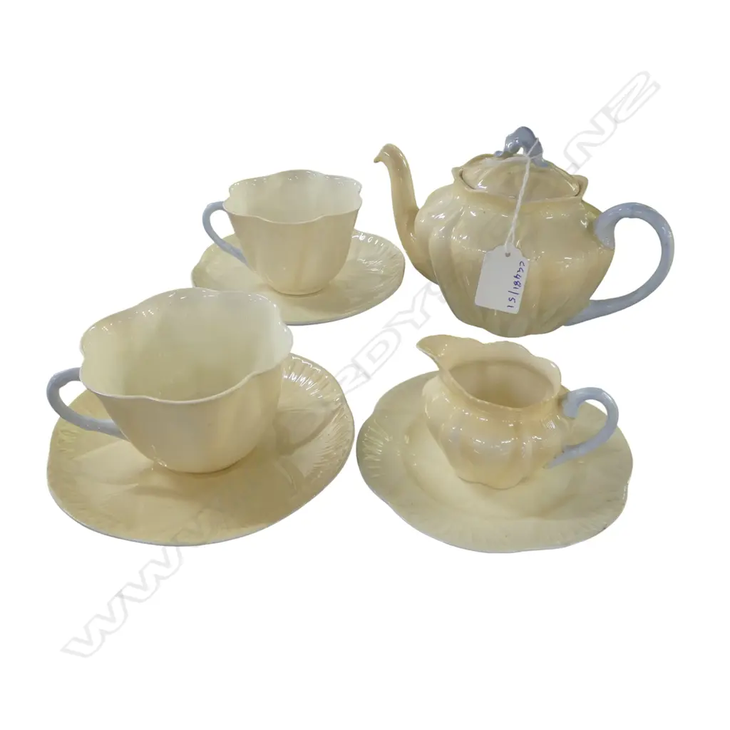 PART SHELLEY CHINA TEASET 2CSS SMALL TEAPOT C/JUG & DISH IVORY COLOUR Image 1++