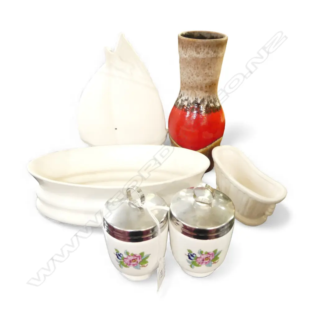 3 WHITE VASES INCL. #76 W.235mm, 2 AYNSLEY EGG CODDLERS, RETRO GERMAN VASE H.210mm Image 1++