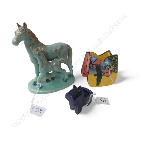 3PCS STUDIO POTTERY VASE H100 HORSES H180MM & DOG H60MM