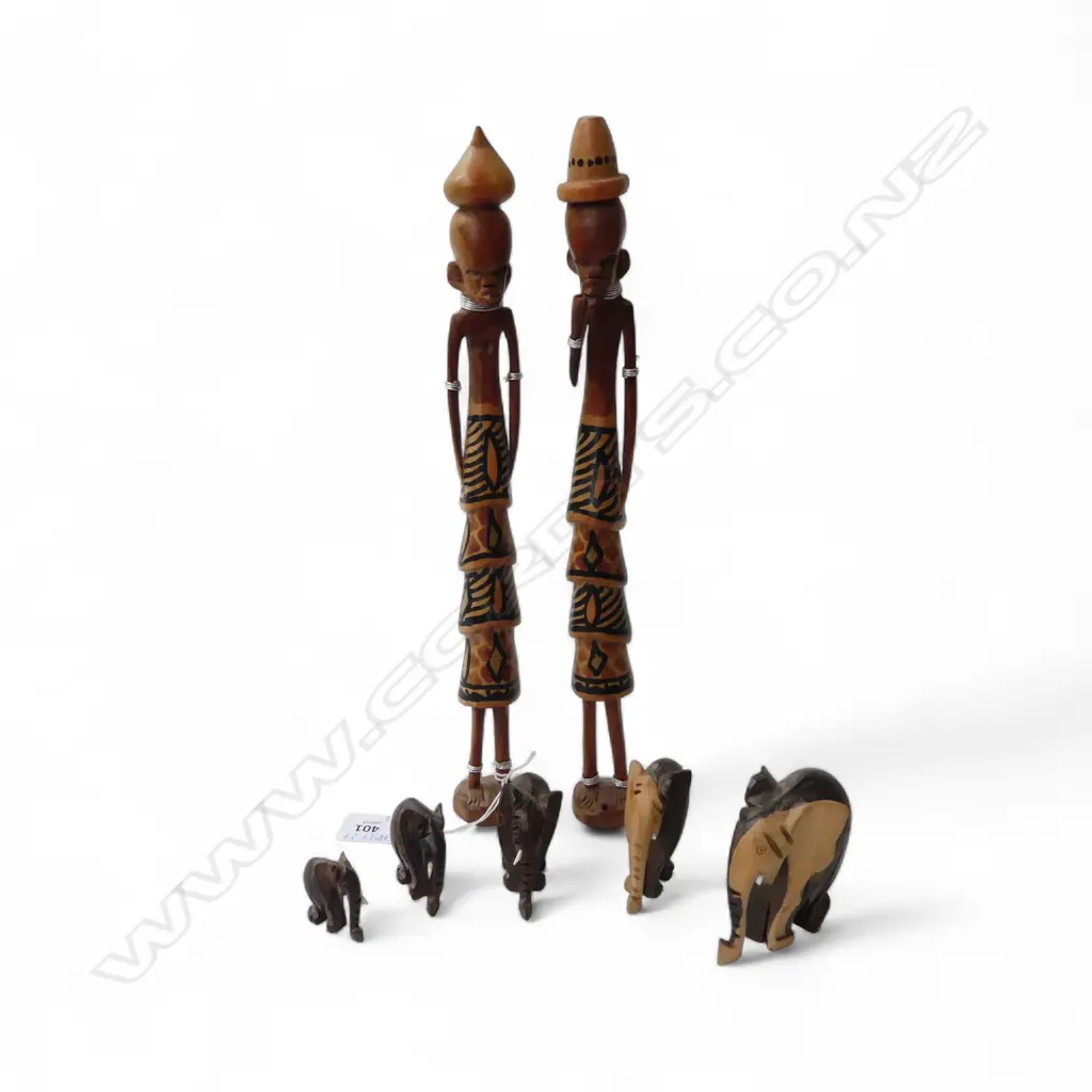5 CARVED AFRICAN ELEPHANTS + 2 OTHER FIGURES  Image 1++