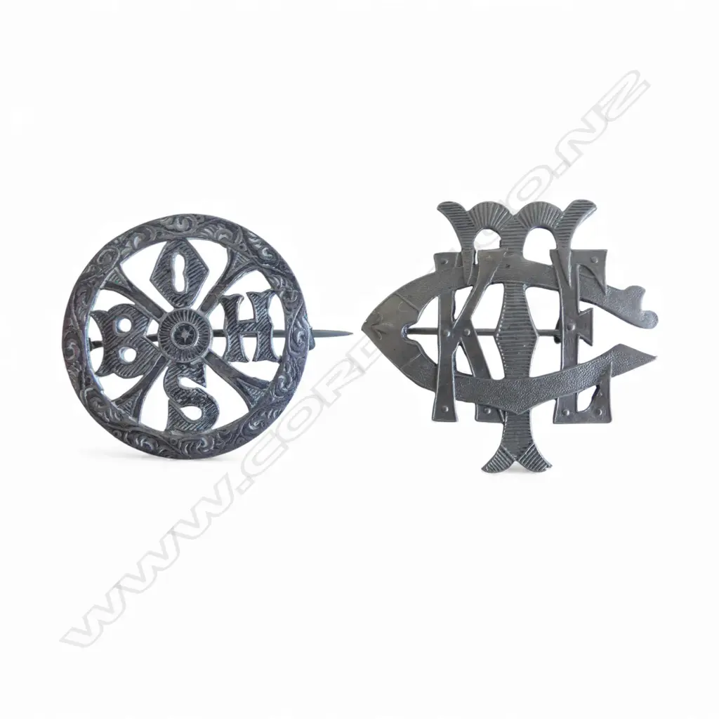 2 STRUCK 'OTAGO BOYS’ HIGH SCHOOL' & ' KING EDWARD TECHNICAL COLLEGE' BROOCHES Image 1++