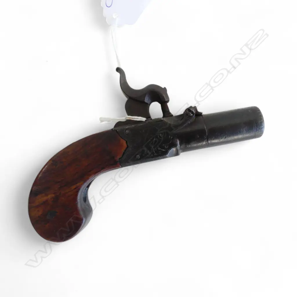 19thC BOXLOCK SINGLE ACTION PERCUSSION 'POCKET' PISTOL - CALDERWOOD OF DUBLIN L.130mm Image 1++