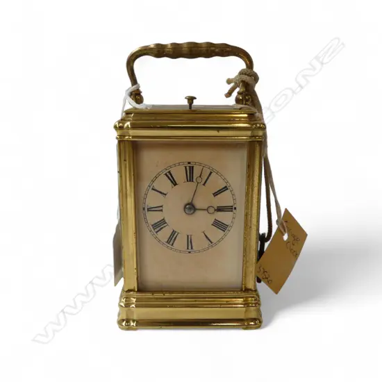 BRASS CARRIAGE CLOCK, RUNNING w. repeater & key 120mm
