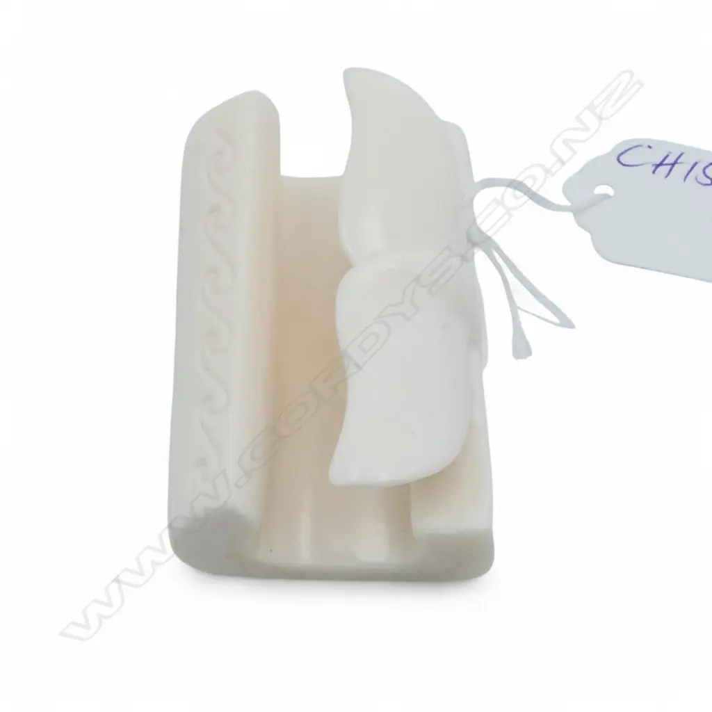 CARVED MARINE IVORY WHALE TAIL SLOT HOLDER wave designs. L.65mm Image 1++