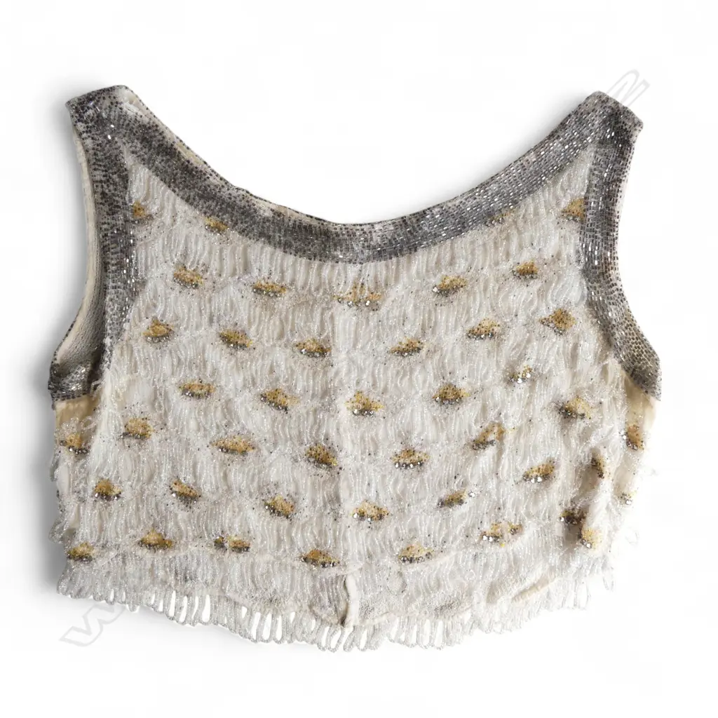 FRENCH VINTAGE FLAPPER BEADED CROP TOP SIZE 8  Image 1++