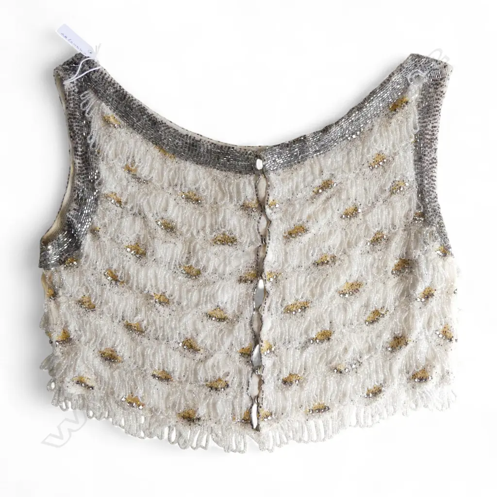 FRENCH VINTAGE FLAPPER BEADED CROP TOP SIZE 8  Image 1++