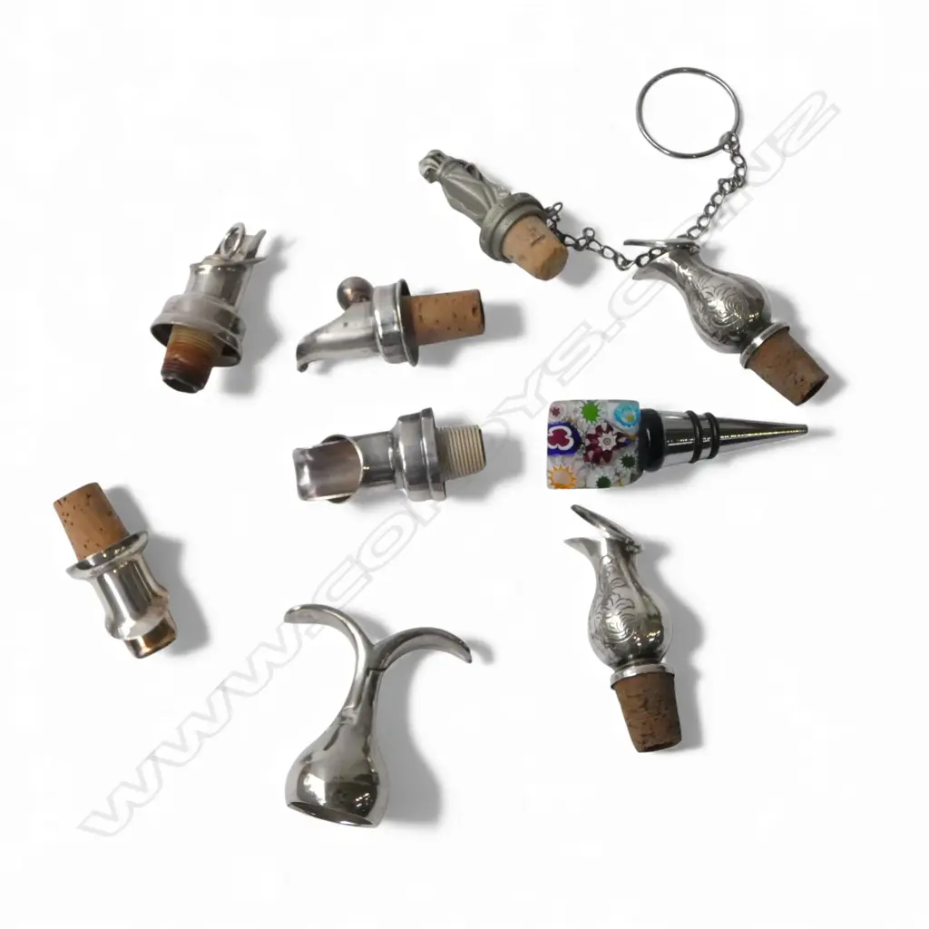 NINE WINE BOTTLE POURERS & STOPPERS SILVER PLATED ETC  Image 1++