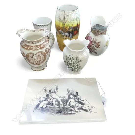 5 CHINA VASES Incl. ROYAL DOULTON + WALL TILE 225x150mm