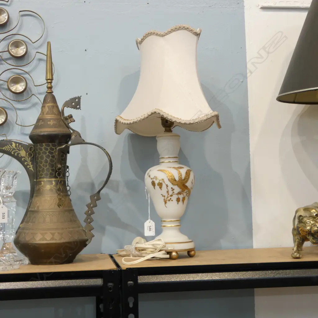 WHITE GLASS TABLE LAMP MADE IN W. GERMANY H.520mm Image 1++