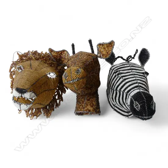3 AFRICAN BEAD ANIMAL MASKS H.300mm