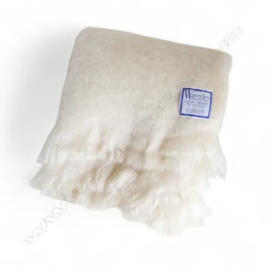 SINGLE WAVERLY WOLLON  LUXURY MOHAIR BLANKET CREAM COLOUR L1170MM