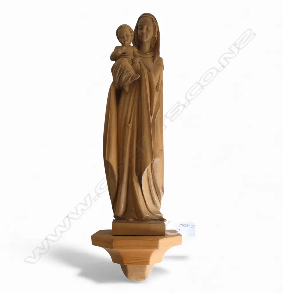 CARVED WOOD WALL HANGING OF MADONNA & CHILD H.490mm Image 1++