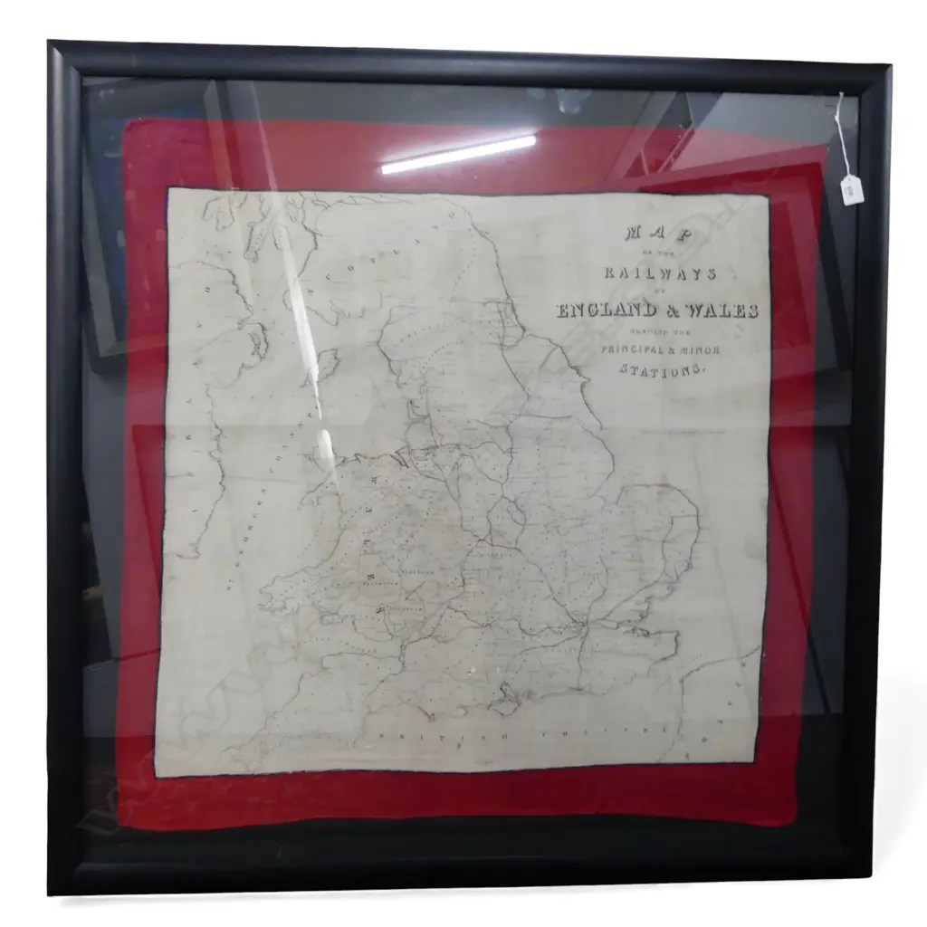 LG FRAMED 'MAP OF THE RAILWAYS OF ENGLAND & WALES' COPPER PLATE PRINT ON SILK 880x880mm Image 1++