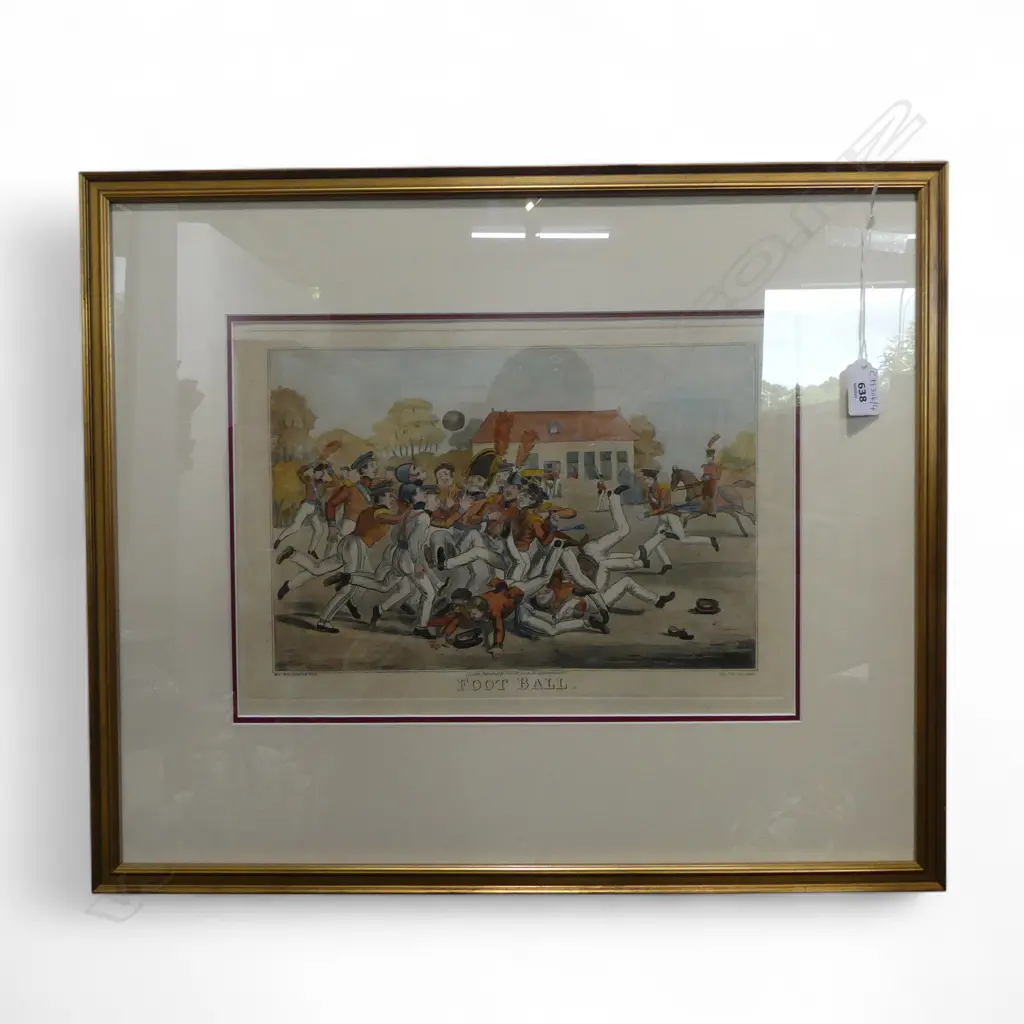 ANTIQUE HAND COLOURED PRINT 'FOOT BALL' 260x365mm Image 1++