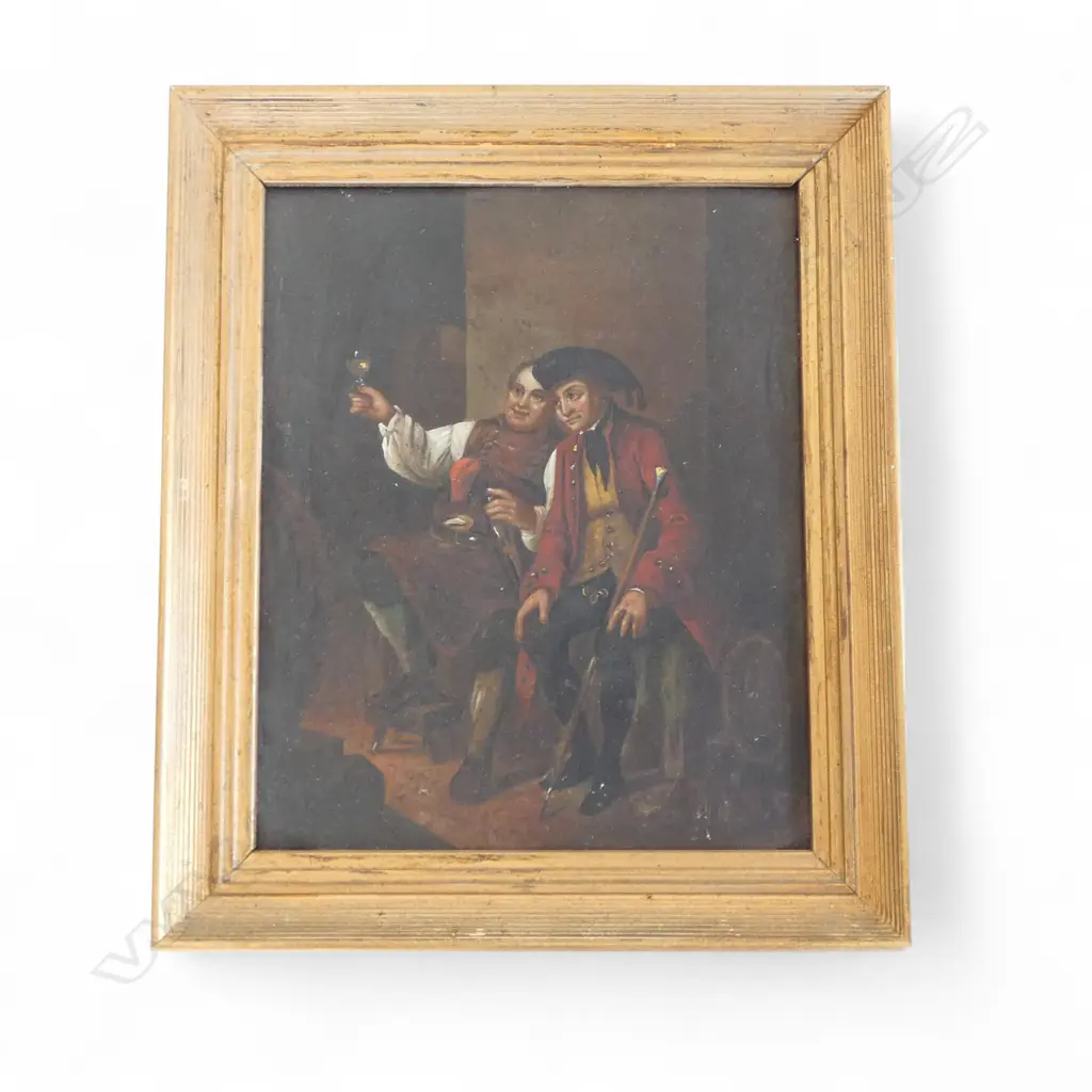 18thC FRENCH SCHOOL, TWO GENTLEMAN DRINKING, OIL ON METAL C.1790 190x155mm Image 1++