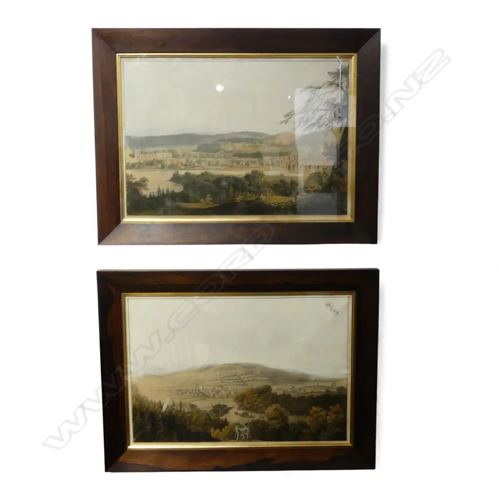 PR JOHN HEAVISIDE CLARK AQUATINTS 'THE TOWN OF DINGWALL' & 'THE TOWN OF DUNKELD' 390x570mm Image 1++