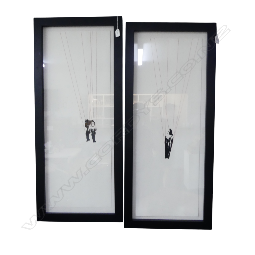 PR OF FRAMED MODERN ARTWORKS HANGING PUPPETS H1000 W420MM Image 1++