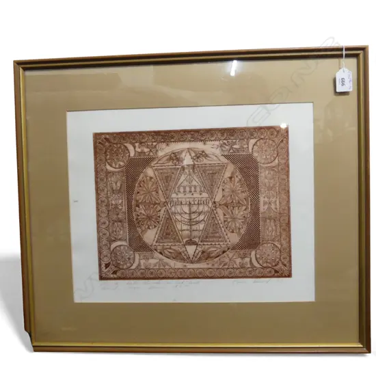 **RTV** JEWISH MENORAH ETCHING signed & dated '72, 320x400mm