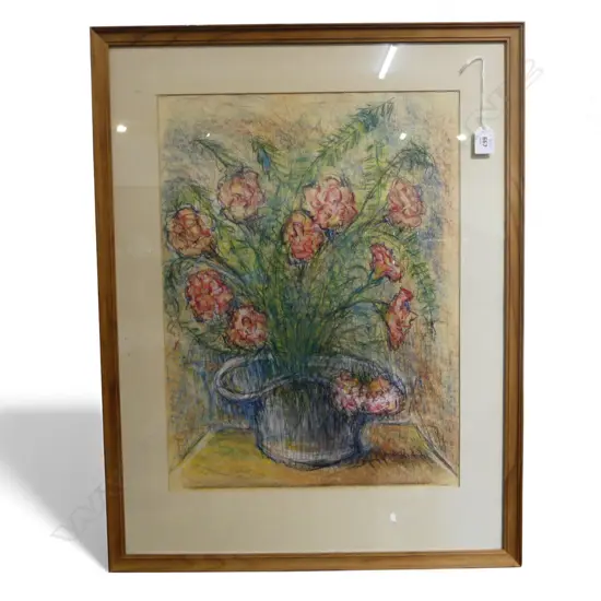FRASER MCLEOD 'CARNATIONS AND FERN' PASTEL ON PAPER, 515x380mm SIGNED & DATED VERSO