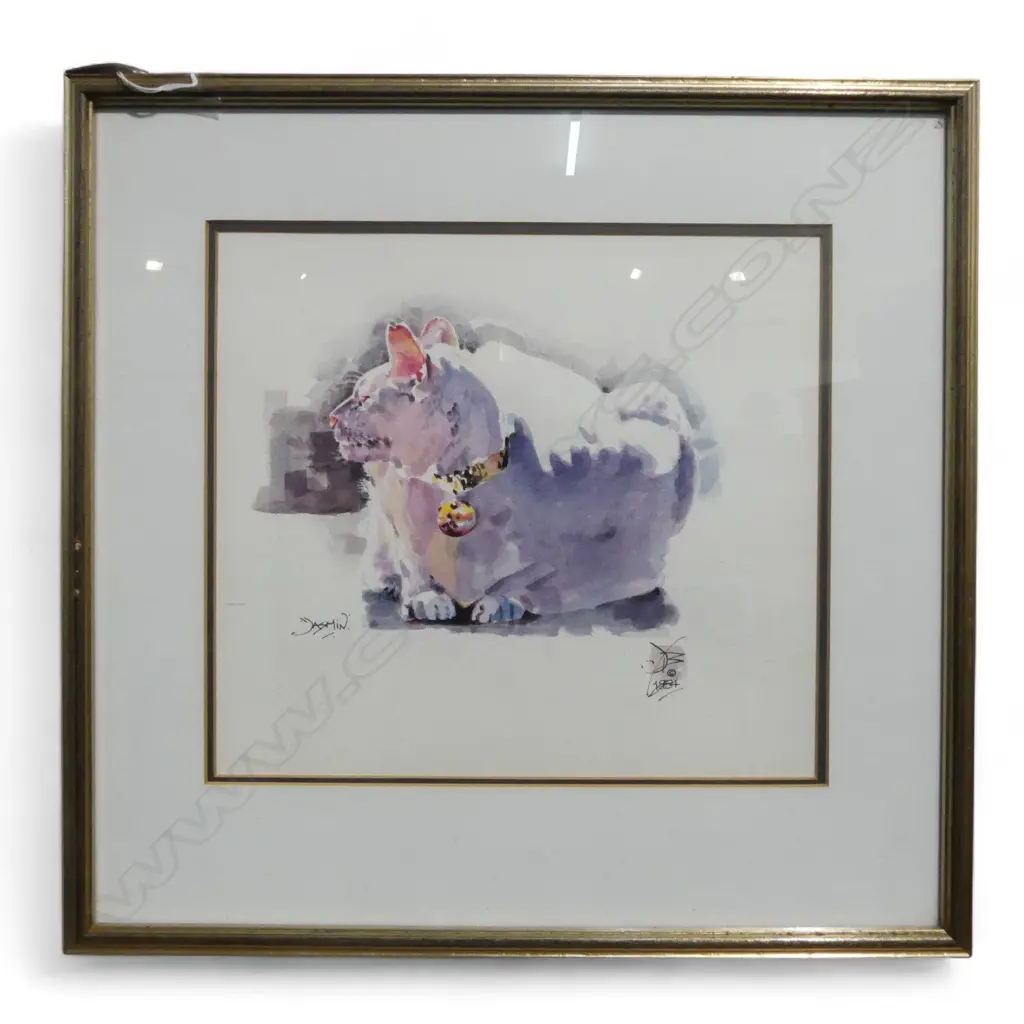 FRAMED W/C 'JASMINE THE CAT' SIGNED JOHN BUCKLEY H260 W280MM Image 1++