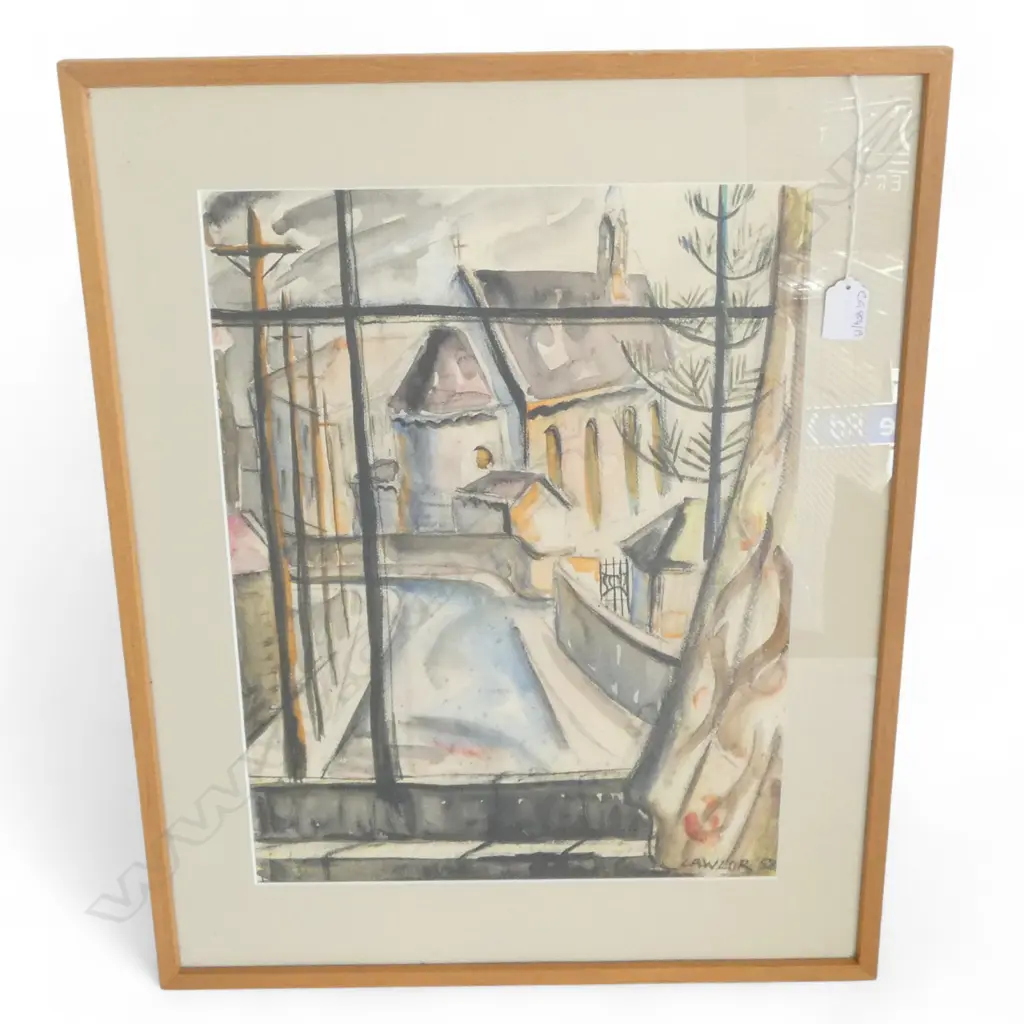 MARGARET LAWLOR-BARTLETT QSM (b1929), UNTITLED VIEW FROM WINDOW, MIXED MEDIA 450x340mm SIGNED & DATED '58 Image 1++