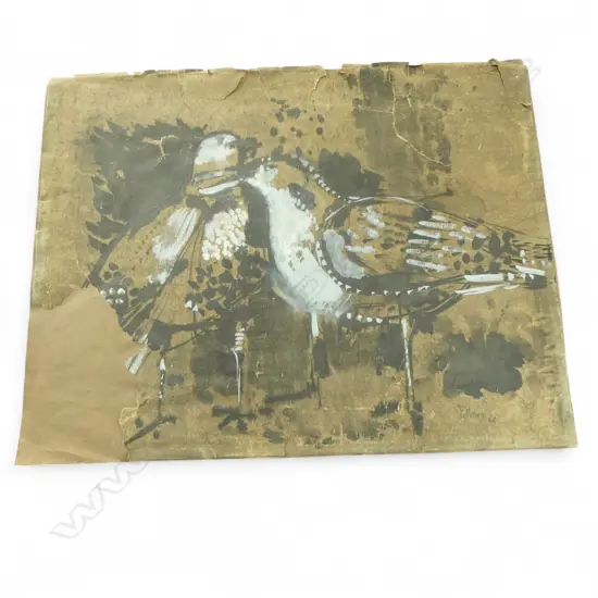 KEITH EVAN PATTERSON (1925-93) TWO DOVES, INK & CHINESE WHITE 500x650mm SIGNED & DATED 60 - FAULTS 