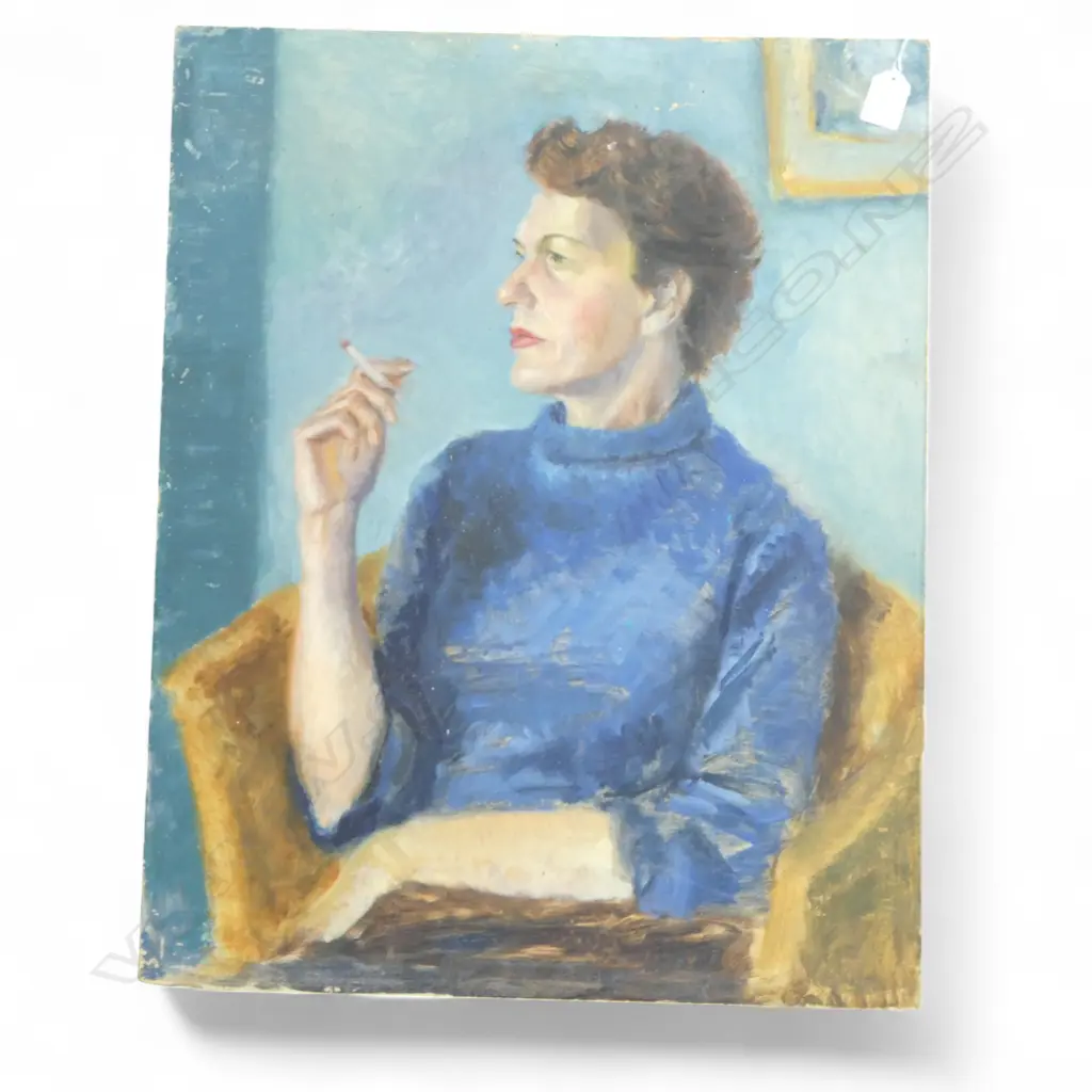 CHARLES ROSE (1921-2017), AUSTRALIAN WOMAN (TRINITY STREET BOARDING HOUSE, PONSONBY AUCKLAND) OIL ON BOARD 600x475mm Image 1++