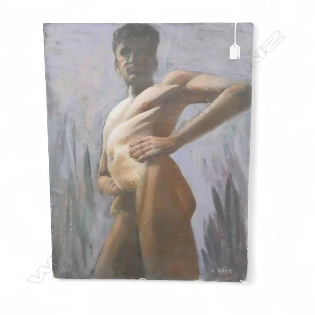 CHARLES ROSE (1921-2017) MALE NUDE, OIL ON BOARD 660x505mm SIGNED Image 1++