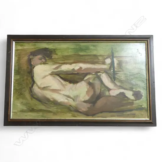 CHARLES ROSE (1921-2017) 'MALE BACK' OIL ON BOARD 710x400mm, SIGNED