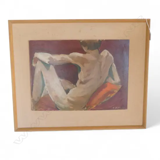 CHARLES ROSE (1921-2017) MALE NUDE, OIL ON BOARD 325x450mm, SIGNED