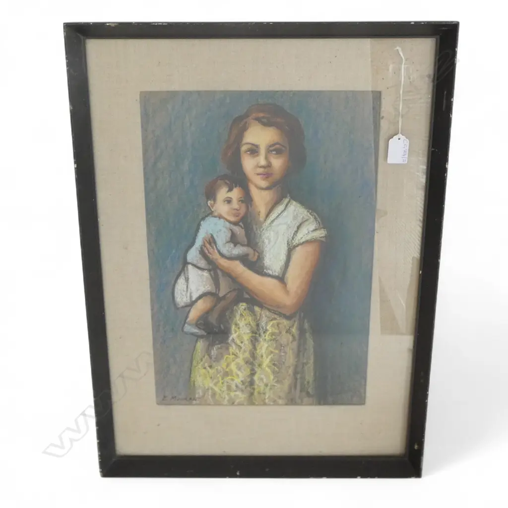 ELISE MOURANT (1921-1990) MOTHER & CHILD, INK & PASTEL 425x285mm, SIGNED Image 1++