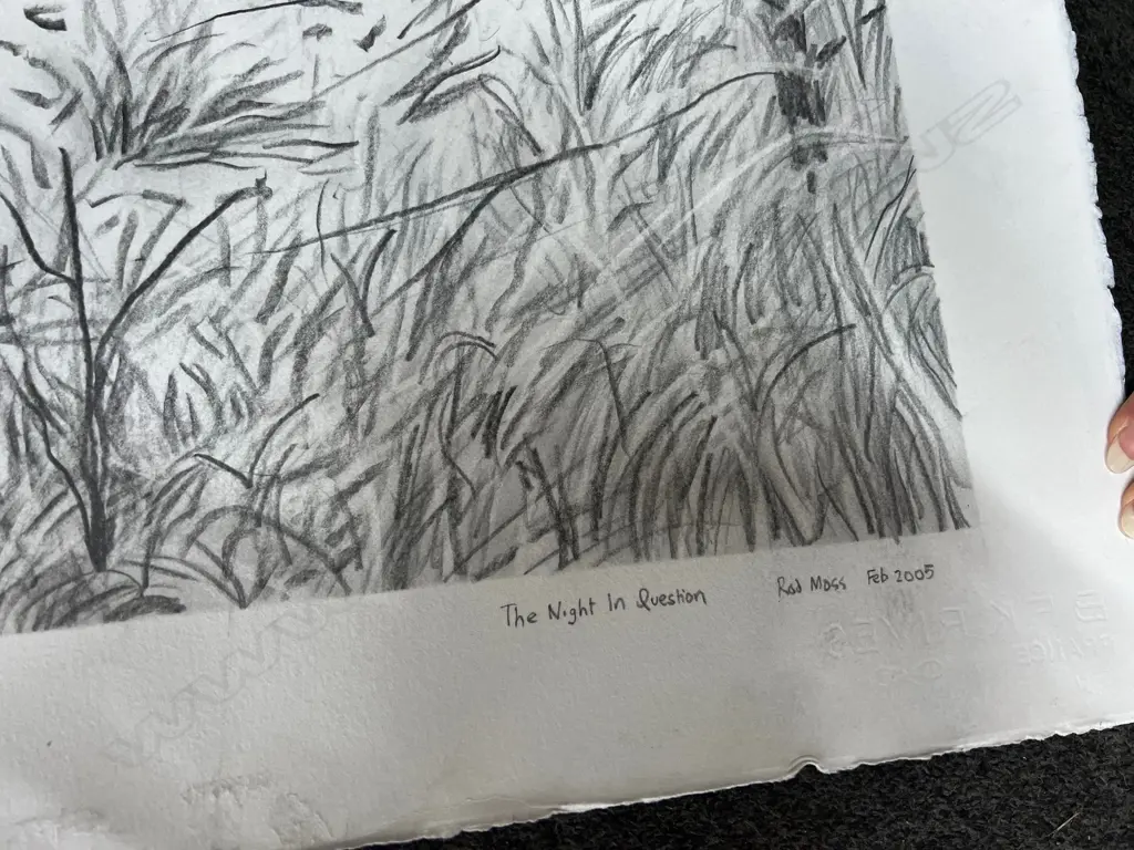 LARGE ABORIGINAL CHARCOAL DRAWING ARTWORK BY ROD MOSS 'The Night In Question'. 700 x 1100mm Image 1++