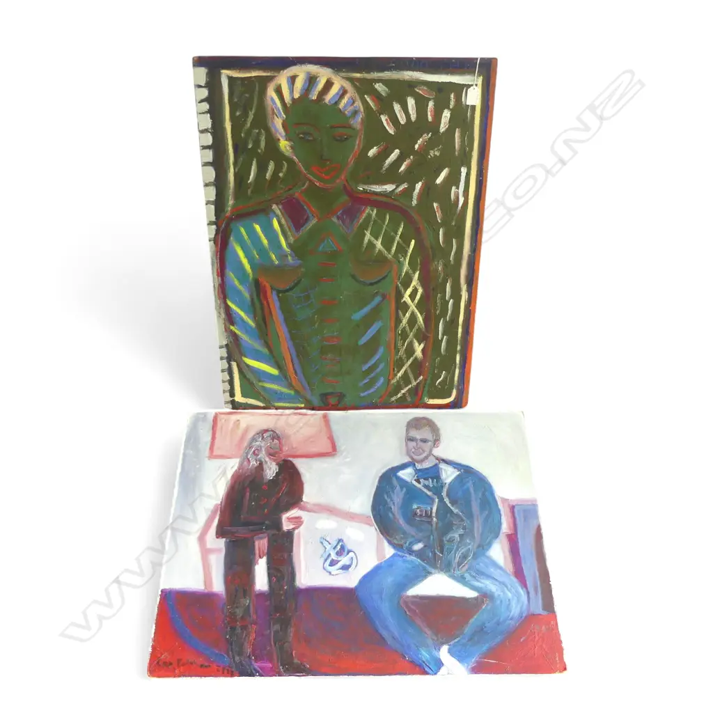 LEE FELTHAM, "PICASSO LIVE" AND PORTRAIT , ACRYLIC ON BOARD X 2 , LGST 600 X 800MM provenance below Image 1++