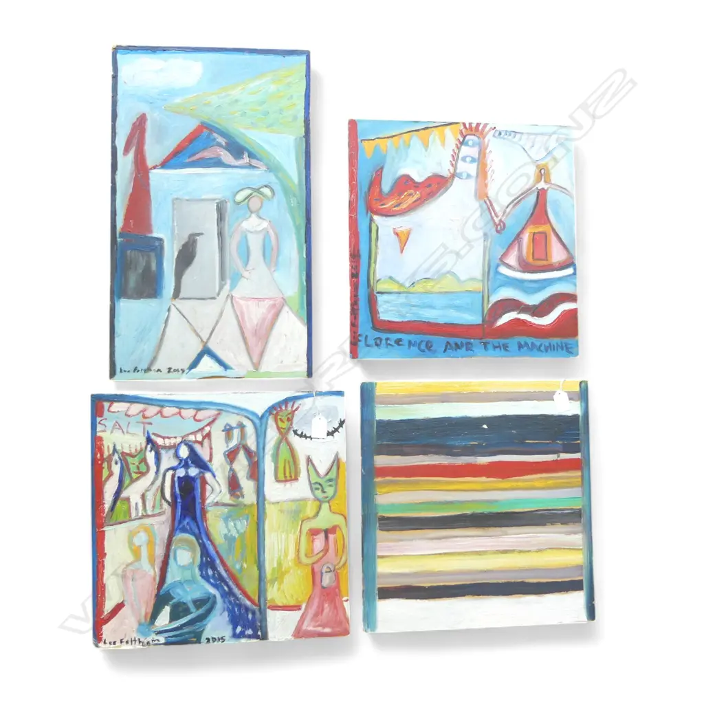 LEE FELTHAM, FLORENCE & THE MACHINE AND OTHERS, ACRYLIC ON BOARD x 4, 3 SIGNED , LGST 340 X 500MM provenance below Image 1++