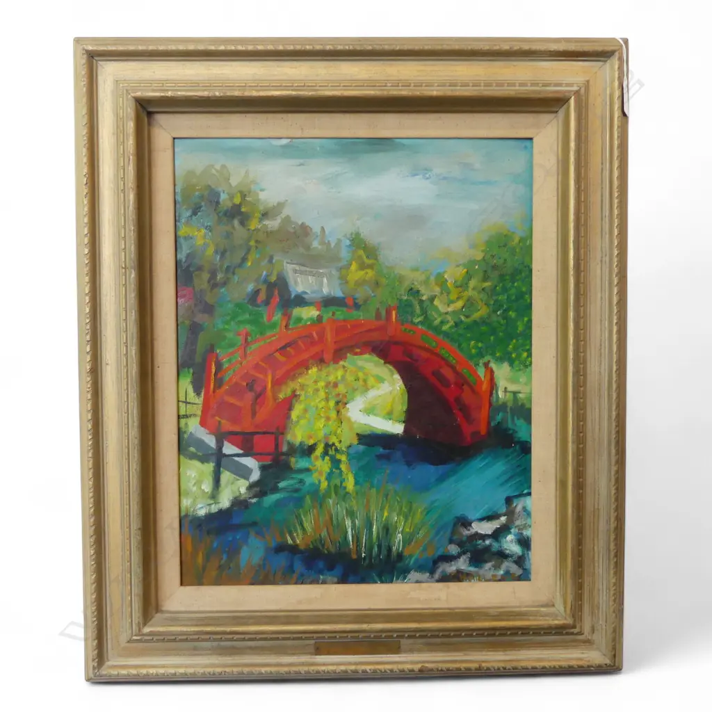 CHARLENE SMITH, RED BRIDGE, OIL ON BOARD 495x395mm Image 1++